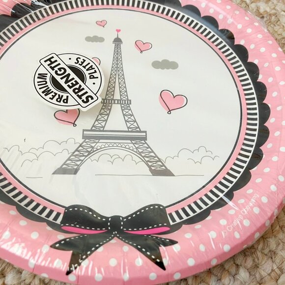 Paris Birthday Party tablewear 36 Napkins 16 Paper Plates Set Pink Eiffel Tower - Picture 2 of 7